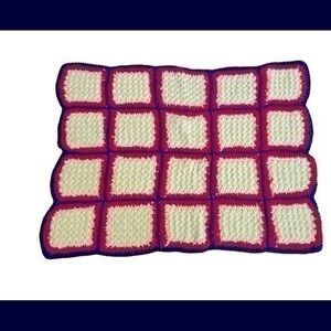 Vintage Handmade Knit Granny Square Blanket 26” x 35”
